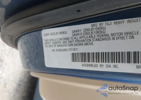 2007 Subaru Legacy 2.5I Limited from USA, damaged, VIN 4S3BL626577211071